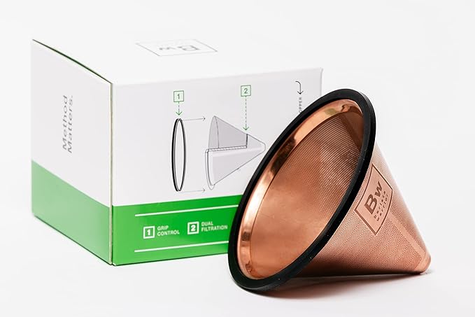 Barista Warrior Compatible for Chemex, Hario V60 & popular coffee makers, Pour Over Coffee Filters- Reusable and Permanent Coffee Cone Dripper (Copper Coated)