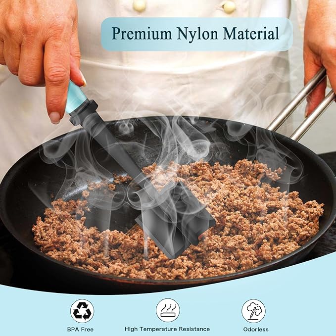 2 Pack Meat Chopper, 5 Curve Blades Ground Beef Masher, Heat Resistant Meat Masher Tool for Hamburger Meat, Ground Beef, Turkey and More, Nylon Hamburger Chopper Utensil Non-scratch Utensils-blue