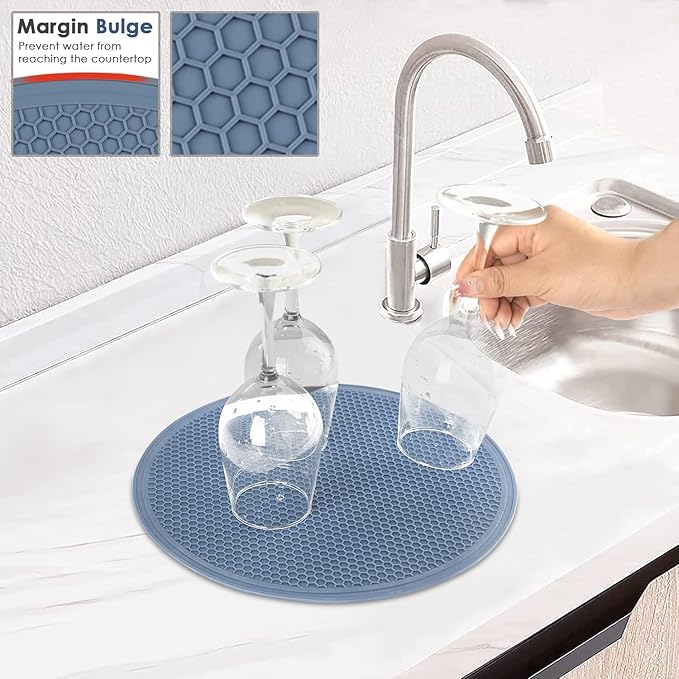 Extra Large Silicone Microwave Mat & Food Cover- Mat as Bowl Holder, Cover for Splatter Guard, Multi-Use Silicone Trivet Pot Holders, Drying Mat for Kitchen Counter, 12"Heat Resistant Mat, Blue 2Pack