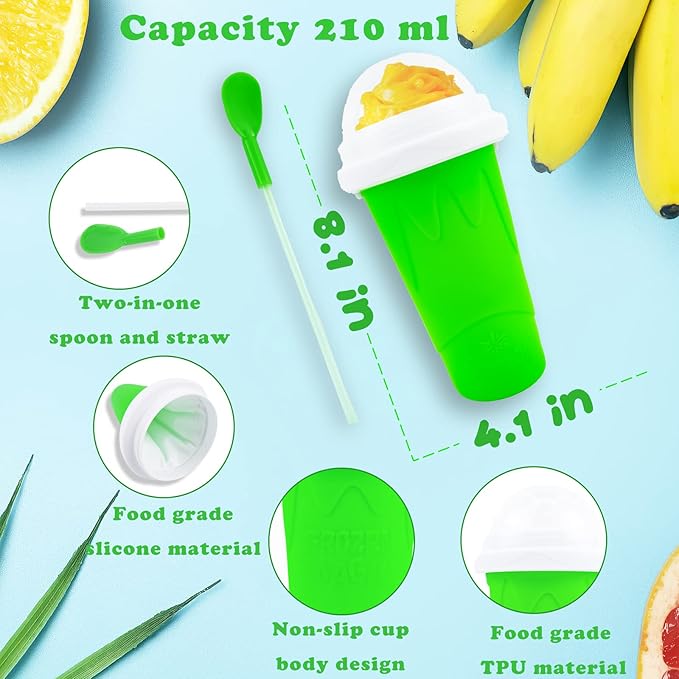 Magic Slushy Maker Squeeze Cup Slushie Maker, Homemade Milk Shake Maker Cooling Cup Squee DIY Birthday Gifts for Kids (Green)