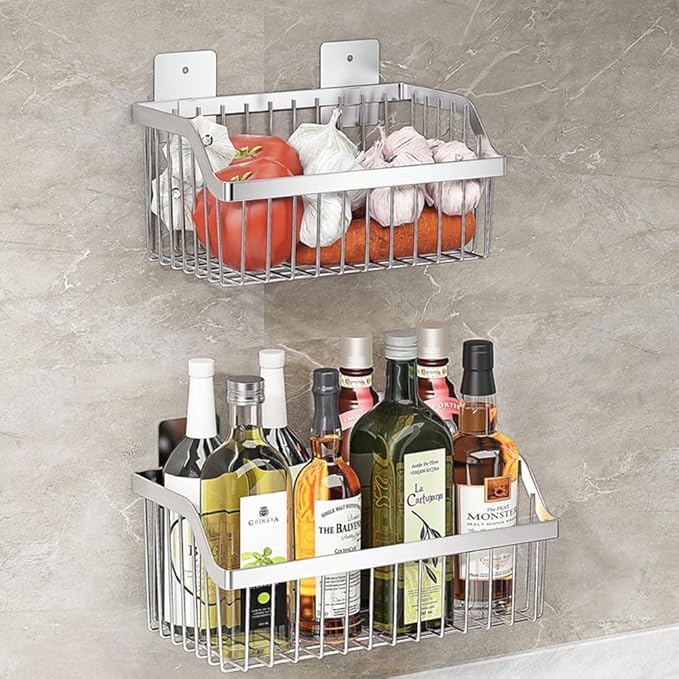 Metal Wire Hanging Basket, SUS304 Stainless Steel, 4-Pack Hanging Wall Organizer Basket, Wall Mounted Shelves, Organizing Baskets for Home Kitchen, Bathroom, Pantry Utility