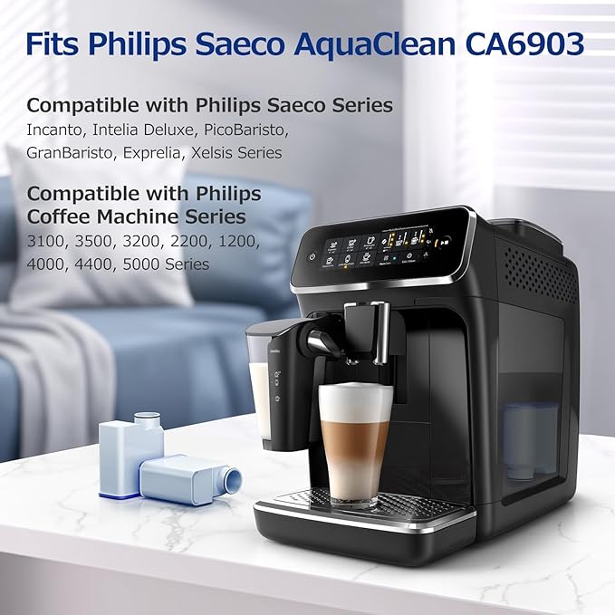 AquaClean Water Filter for Philips Coffee Machines, 4-Pack Aqua Clean Filter High-Efficiency Coffee Machine Water Filter, Improves Coffee Taste & Protects Machine
