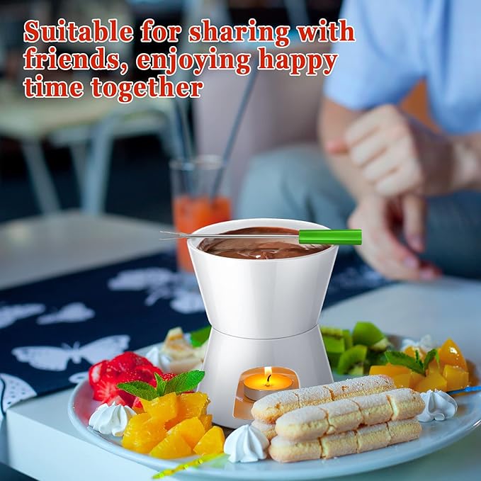 Nuogo 4 Pcs Fondue Pot Set Mini Melting Bowl Set with 16 Pcs Mini Forks for Cheese, Chocolate, Tapas, Butter and Caramel(White)