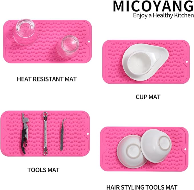 Silicone Dish Drying Mat for Multiple Usage,Easy clean,Eco-friendly,Heat-resistant Silicone Mat for Kitchen Counter or Sink,Refrigerator or Drawer Liner Rose S 12 inches x 6 inches