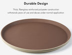 CURTA 2-Pack Restaurant Grade Non-Slip Tray, NSF, 16 Inch, Plastic Rubber Lined Anti-Skid Round Serving Tray, Brown