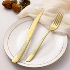 24-Piece Golden Hammered Silverware Set, Food-Grade Stainless Steel Flatware Service for 6, Modern Cutlery Utensil Set with Forks Knives Spoons, Mirror Polished, Dishwasher Safe for Kitchen Dining