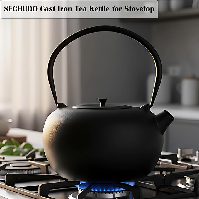 67.6oz Cast Iron Teapot for Stovetop Safe, Black Japanese Tetsubin, 2000ml Tea Kettle with Stainless Steel Infuser for Loose Leaf, Tea Pot Coated with Enameled Interior