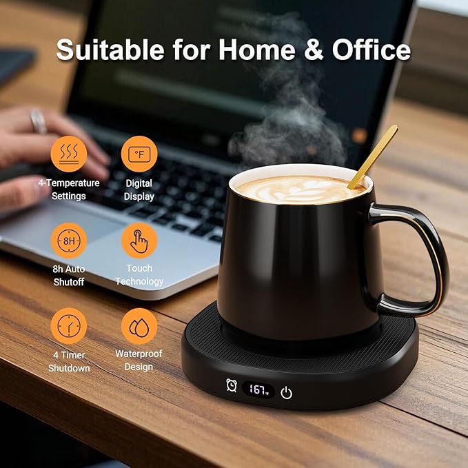 Coffee Mug Warmer & You are Awesome Mug Set, Electric Cup Warmer with Auto Shut Off, 4 Temperature Setting Smart Beverage Warmer, 8-Hours Auto Shut Off (Simple Pure Black Mug)