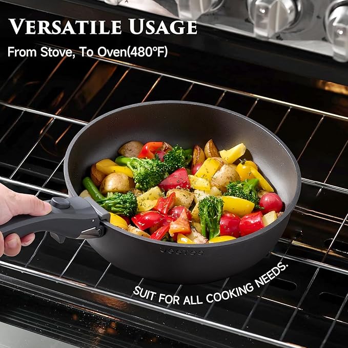 JEETEE 20 Pcs Pots and Pans Set Non Stick, Titanium Nonstick Cookware Set with Detachable Handle, Induction Kitchen Cookware Sets with Removable Handle, Camping RV Cooking Set, Oven/Dishwasher Safe