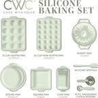 COOK WITH COLOR 17 Pc. Silicone Baking Pan Set - Non-Stick & Easy Clean Silicone Muffin Pans for Baking with Sturdy Metal Frame for Stability, Flexible Cake Molds, Includes Measuring Cups and Spoons