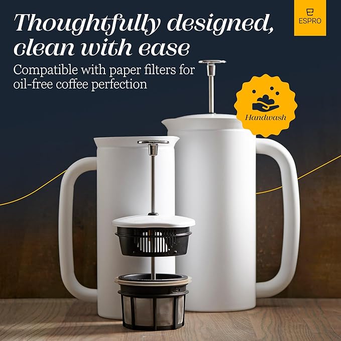 ESPRO P7 French Press Coffee Maker - Double-Walled Stainless Steel Insulated with Micro-Filter, 32 Ounces, Matte White