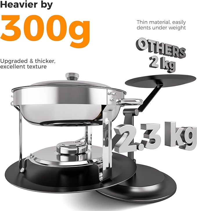 Silver 4 Pack Chafing Dishes for Buffet, 18/8 (304) Stainless Steel Food Pan with Lid, 6QT Round Chafing Dish Buffet Set Food Warmer, Food Warmers for Parties Buffet Catering Events Dinners