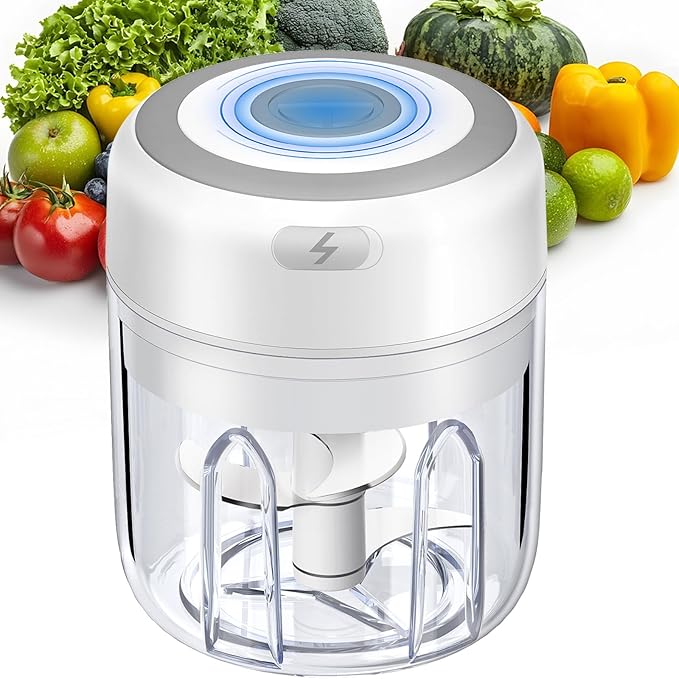 Electric Vegetable Chopper, Rechargable USB Blender to Vegetable Portable Food Processor Onion Mincer, Cordless Meat Grinder for Vegetable, Compact Food Processor for Ginger Chili Fruit Meat Salad