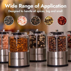 Electric Salt and Pepper Grinder Set - Battery Operated, Stainless Steel Shakers with Adjustable Fine & Coarseness, One Handed Operation, LED Light & Complimentary Mill Rest Tray