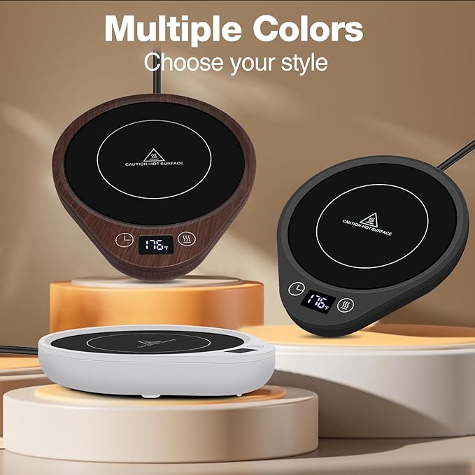 PUSEE Coffee Mug Warmer - Electric Large Candle Warmer Plate with 4H Auto Shut Off, 3-Temp Settings Cup Heater for Desk, Tea, Milk, Cocoa