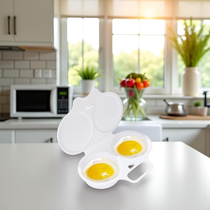 Egg Poacher, Microwave Egg Boiler Poacher, 2 Cavity Nonstick Poached Egg Maker With Lid, Egg Poacher Microwave Egg Cooker, Double Drain Poached Egg Cups Egg Poachers