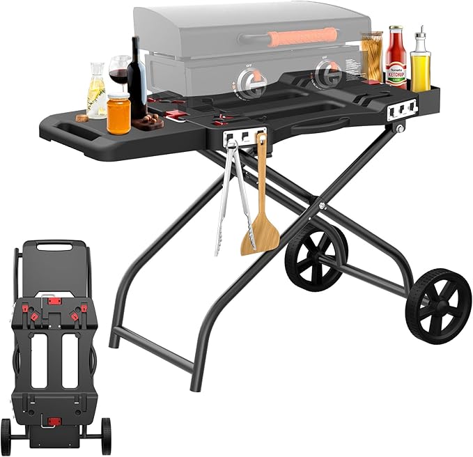 Outdoor Grill Stand for Weber Q1200, Q1000, Q2200, Q2400, Portable Grill Cart for Blackstone 17"& 22" Table Top Griddles, for Weber Grill,Griddle Stand for Blackstone,for Travel and Camping