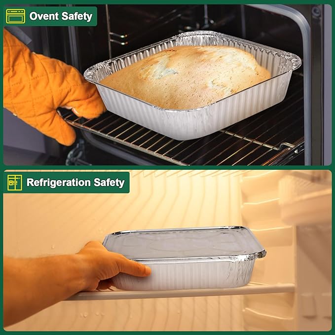 8x8 Aluminum Pans with Lids - 60 Pack Square Disposable Aluminum Foil Baking with Covers - Disposable Baking Pans for Air Fryer, Oven, Cooking