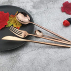 JASHII 24 Pieces 304 Stainless Steel Rose Cutlery Set Home Kitchen Silverware Set, Mirror Polished, Knife/Fork/Spoon, Modern Elegant Silverware Set for Party, Christmas