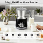 6-in-1 Electric Milk Frother and Steamer with Detachable Cups, Automatic Cold and Warm Foam Maker for Lattes/Cappuccinos/Hot Chocolate, Dishwasher Safe Black
