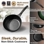 Diamond X Premium Non Stick Wok Pan - 11" Large Flat Bottom Chinese Wok - Woks & Stir-fry Pans Nonstick - Titanium-Coated 8-Layered Korean Engineered Skillet for Frying, Oil-Free, PFOA-Free