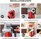 VEKAYA Cheese Grater, Cheese Grater Hand Crank, 4 Interchangeable Blades Cheese Shredder, Vegetable Slicer, Non-slip Suction Base, Easy to Clean Rotary Grater with Handle (Red)