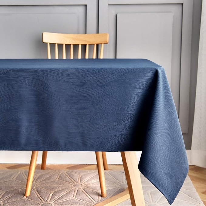 maxmill Square Tablecloth Swirl Design Spillproof Wrinkle Free Heavy Weight Soft Table Cloth Decorative Fabric Table Cover for Outdoor and Indoor Use Square 52 x 52 Inch Navy Blue