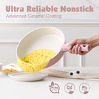 SENSARTE 24 Piece Ceramic Pots and Pans Set, Nonstick Detachable Handle Cookware, Induction Kitchen Cookware Set with Removable Handle, Healthy Non Stick for RV, Dishwasher＆Oven Safe, PFOA Free (Pink)