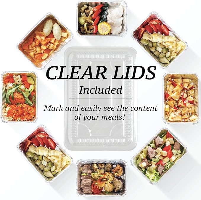 Spare Essentials (55 Count) 2.25LB Aluminum Containers with Lids (8.5"x6") - Disposable Foil Container for Takeout, Baking, Freezing, Food Storage - Aluminum Pans with Lids, To Go Containers