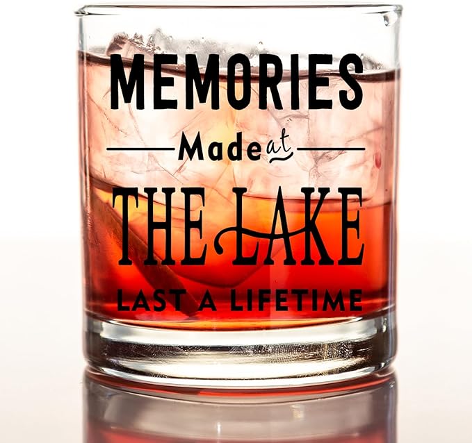 kunlisa Lake Lovers Gifts Whiskey Glasses, Lake House Gifts, Lakes House Decor 10 oz Drinking Rocks Glasses for Women Men Whisky Cocktail Scotch Bourbon Liquor