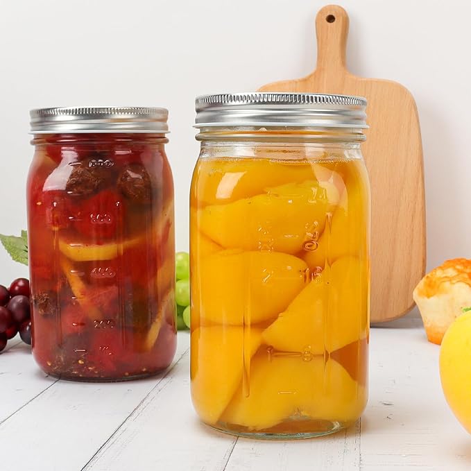 DHSBTLS 32 oz Glass Mason Jars, 12 Pack Wide Mouth Glass Canning Jars with Silver Aluminum Lids and Bands, Airtight Jars for Food Storage, Canning, Overnight Oats, Fermenting, Pickling, Decor