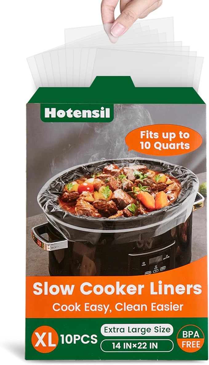 Slow Cooker Liners, Hotensil 14"x 22" 10 Count Cooking Bags Large Size Disposable Pot Liner, Fit 6QT to 10QT for Slow Cooker Cooking Trays, Multi-Purpose Durable Liners Plastic Bags, BPA Free