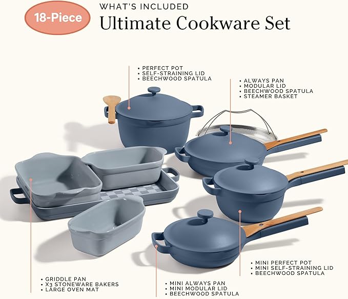 Our Place Ultimate Cookware Set - Complete 18-Piece Set Including the Always Pan, Perfect Pot, and Bakeware Set | Multifunctional, Toxin-Free Nonstick | Replaces 44 Pieces | Blue Salt