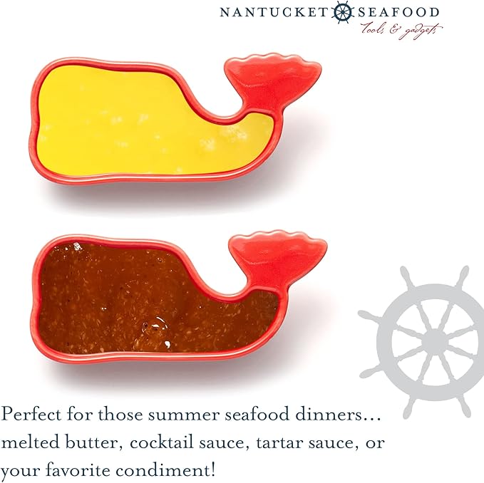 Ceramic Whale Condiment Cup, Red, Set of 2