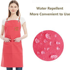 AFUN Chef Aprons for Women Men with Large Pockets, Cotton Canvas Cross Back Water Repellent Work Apron, Size M to XXL (Pink)