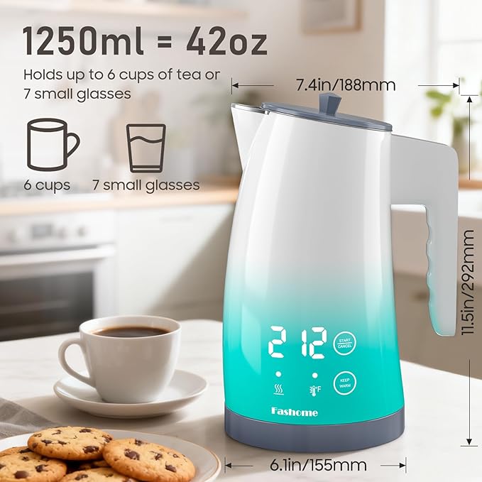 Electric Kettle with 5-Temperature Control,1.25L Cordless,Penguin Shape Design,1200W with Keep Warm and Auto Shut-Off,Perfect for Tea,Coffee & Kitchen(Blue Gradient)