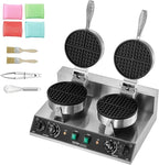 VEVOR Commercial Waffle Maker, Dual-Head Round Waffle Baker Machine, 2460W Non-Stick Stainless Steel Belgian Waffle Iron with Temp and Time Control, Handle, for Restaurant Bakery Snack Bar Family