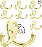 Double-Prong Coat Hooks Wall Mounted - 8 Pack Gold Wall Hooks for Hanging - Great for Living Room, Bedroom, Bathroom, Closet for Coat, Bag, Towel, Hat, Key, Cup, Watch, Heavy-Duty, Easy to Install