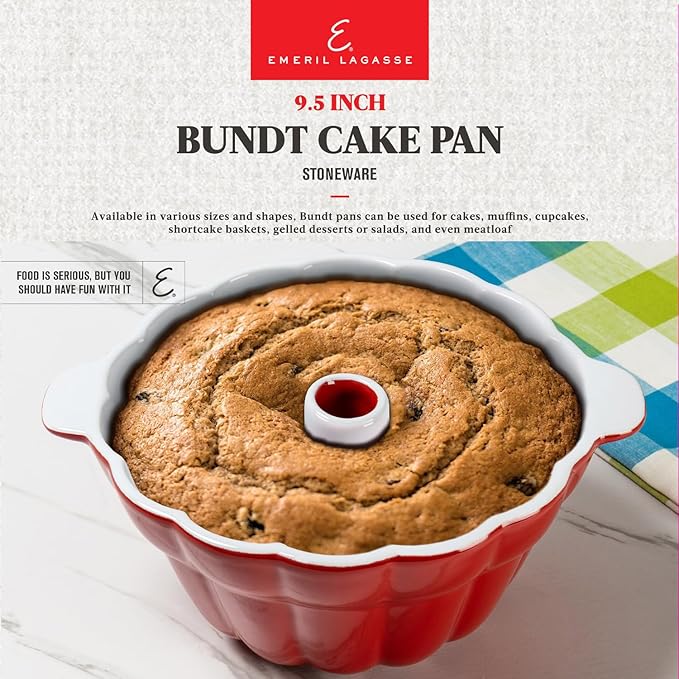 Emeril Lagasse 9.5 in Bundt Cake Pan Stoneware – Perfect for Baking Delicious Bundt Cakes!