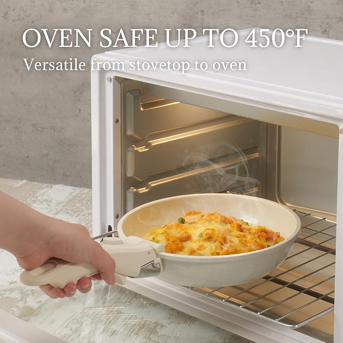 Ceramic Cookware Set Non Stick 8Pcs Pots and Pans Set Detachable Handle Induction Kitchen Cooking Set with Frying Pans Oven Dishwasher Safe, PFAS/PFOA Free, Cream White