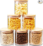 Glass Jars with Bamboo Lids 27 FL OZ [Set of 6], Glass Canisters with Airtight Lids, Glass Food Storage Containers for Coffee, Sugar,Tea, Candies, Cookies,Best for Kitchen & Pantry