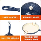 Hisencn Enameled Cast Iron Cookware Set - 7 Piece Set of Dutch Ovens, Sauce Pan, Skillet, 3 Lids, Dutch Oven Set, Ceramic Coated Cast Iron, Heavy Duty, Gas/Induction Compatible (Navy)