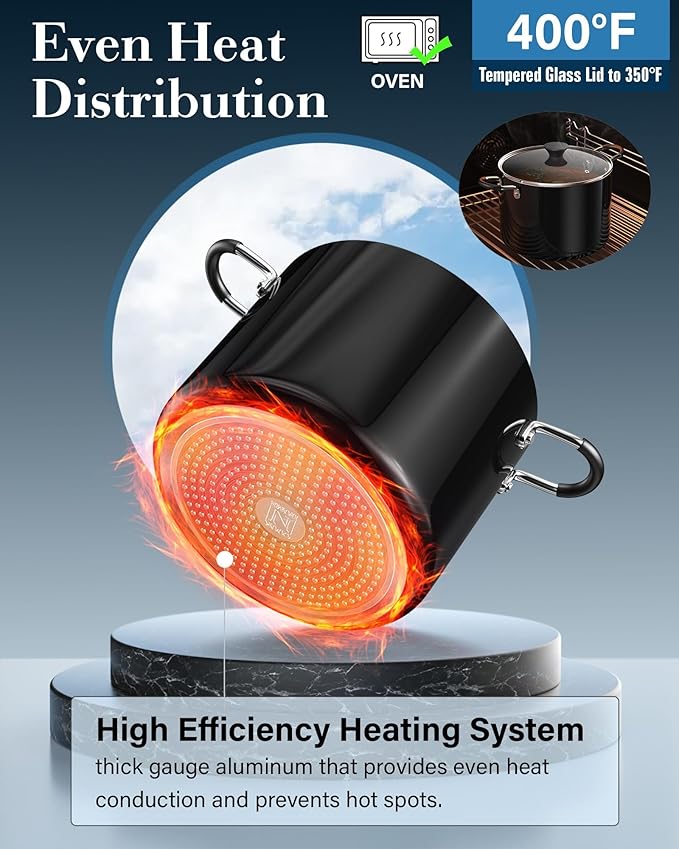 Cook N Home Nonstick Stockpot with Lid 8-QT, Professional Deep Cooking Pot Canning Cookware Stock Pot with Glass Lid, Black