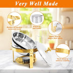 2-Pack Gold Round Chafing Dishes for Buffet, 5QT Stainless Steel Buffet Chafing Set for Catering, Parties & Events
