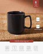 famiware Coffee Mugs Set of 6, Nebula 14oz Coffee Mugs, Ceramic Cup Set with Handle for Latte, Tea, Milk, Cappuccino, Cocoa, Matte Black