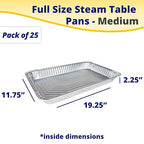 IDL Packaging Full Size Aluminum Steam Table Pans - Medium, 21" x 13" x 2.25" (pack of 25) - Disposable Foil Pan for Grilling, Roasting, BBQ, Cooking, Baking, Freezing