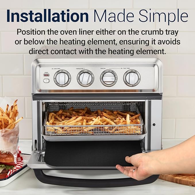 Toaster Oven Liners for Bottom of Oven (6 Pack) Reusable Non-Stick Heat Resistant Toaster Liners, Compatible with Ninja, Cuisinart, Emeril Lagasse & More, Toaster Mat, 12"x12" (Black)