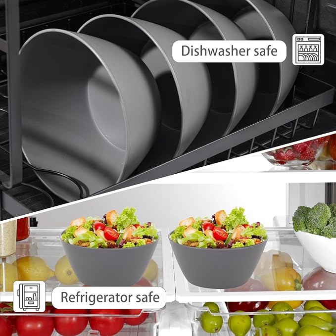 supernal 12PCS Dark Grey Wheat Straw & Hard Plastic Bowls - Reusable Soup Bowls,Unbreakable Fridge/Dishwasher Safe Bowl for Catering,Hot Food,Holiday Meals,Cereal,Ramen (Disposable Snack Bowl)