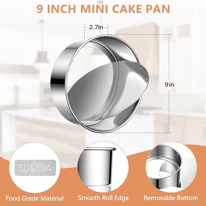 9 Inch Cake Pan, Removable Bottom & Easy Releasing, Leakproof & Nonstick Round Cake Pan, 304 Stainless Steel Cake Baking Pans, Non-Toxic & Healthy, Dishwasher Safe