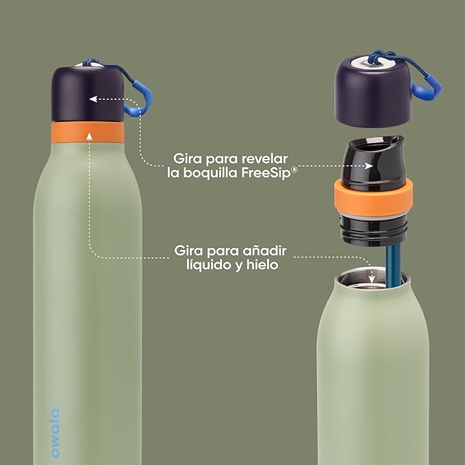 Owala FreeSip Twist Insulated Stainless Steel Water Bottle with Straw for Sports and Travel, BPA-Free, 24-oz, Blue/Green (Camo Cool)